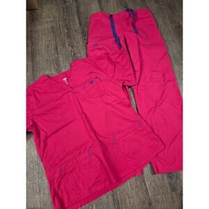 Med Couture Flex Dark Pink Nurse Scrub Set Pants Shirt Small Medium Set